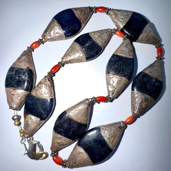 Vintage Handmade Hand Crafted African Moroccan Necklace Jewelry Silver & Stone - Picture 4 of 6